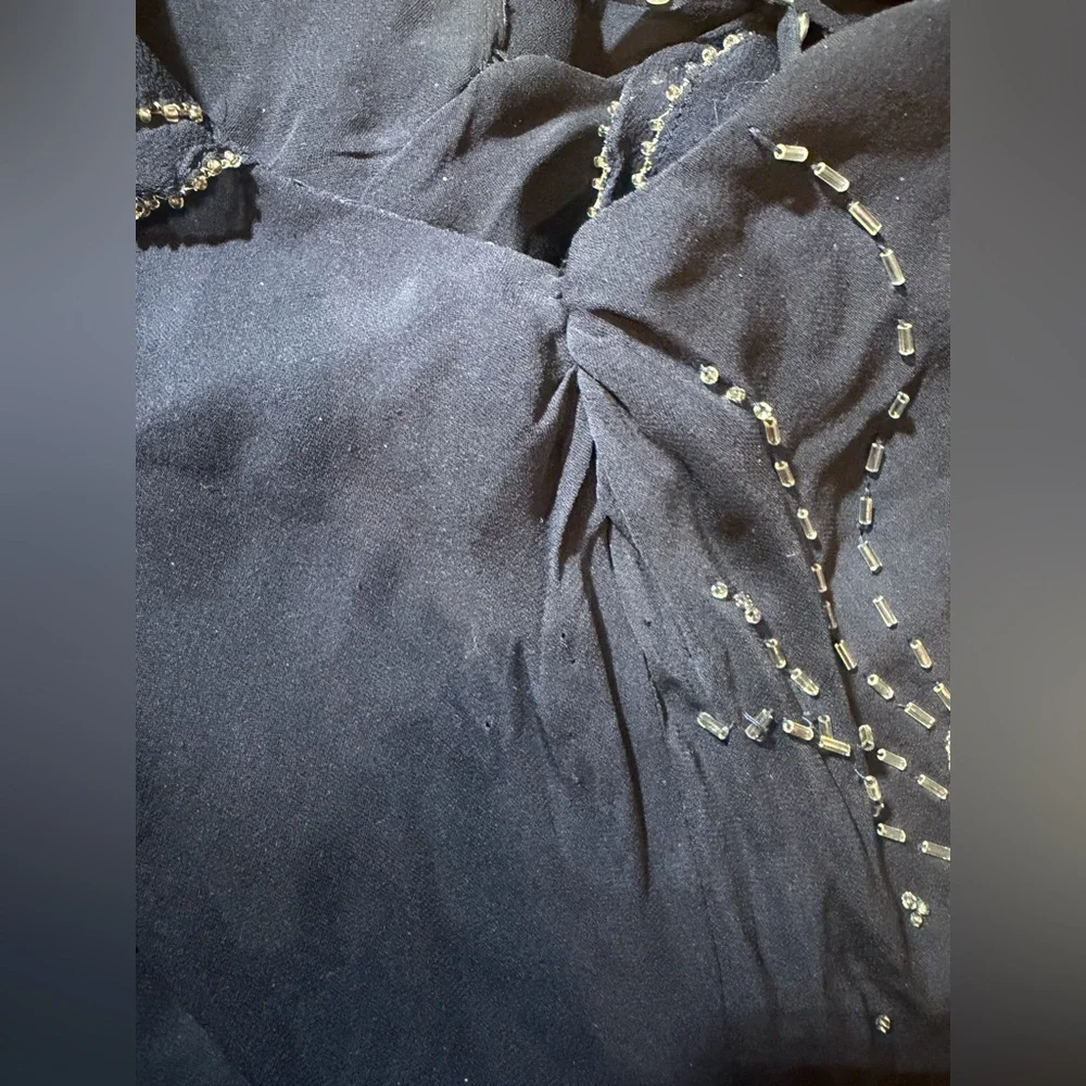 Vintage Y2K 100% Silk Beaded Dress Blue Floral Beaded Fairy Ruffle Prom Dress - Picture 16 of 16